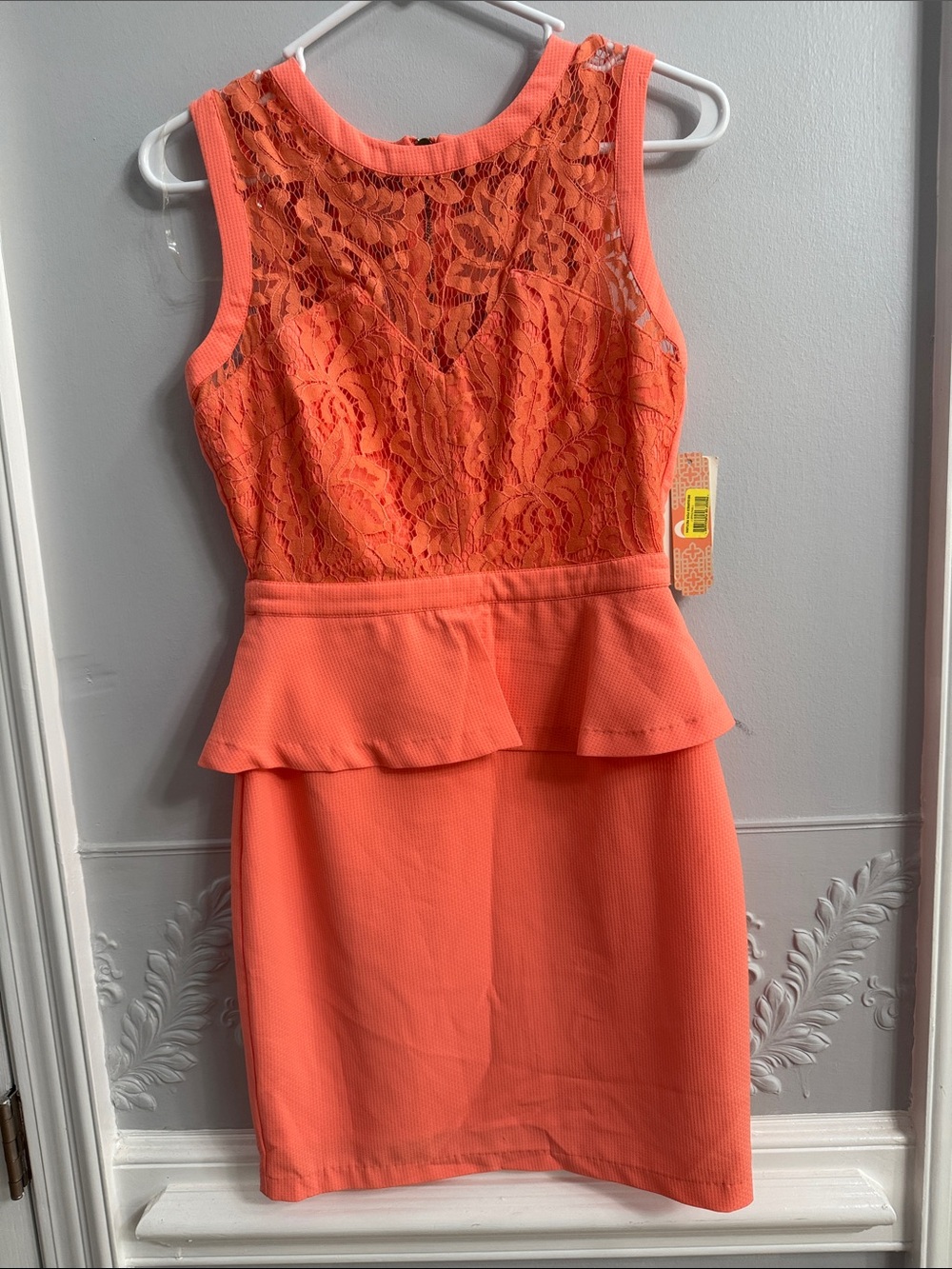 Gianni Bini Coral Lace Peplum Sheath Dress